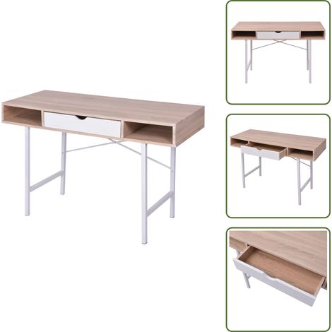 The Living Store Scrivania con 1 Cassetto Rovere e Bianco - Scrivania in mdf