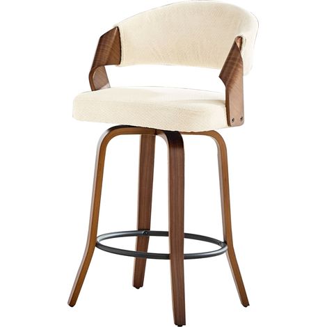 Set de 2 tabourets de bar avec dossier, structure bois, revêtement en lin, hauteur 95 cm (1/5)