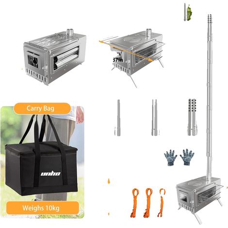 Poêle à bois, portable avec design en acier inoxydable, solution de chauffage d'extérieur, Argent (1/2)