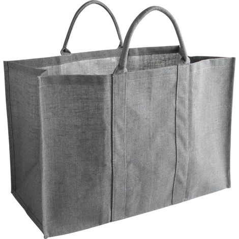 1 Sac à Bûches,Jute Gris,Intérieur Enduit,Poignées Renforcées,72 L,Transport Jardin