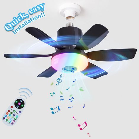 Ventilateur de plafond 48 cm avec télécommande et éclairage, haut-parleur Bluetooth, 3000K à 6000K, 3 modes RVB, 3 vitesses, noir (1/5)