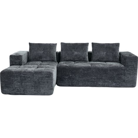 ELVMI Sofá esquinero 4-5 plazas 258 cm con Portavasos, Diseño Minimalista, en Chenilla Gris (1/4)