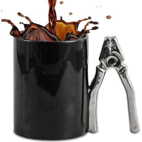 Mug Outil Drôle, Tasse à Café Créative, avec Manche Marteau ou Pince, Design Mécanique en Céramique Mug pour Bureau, Cadeau pour Homme, Collègue, Bricoleur 350 ml (Pinces en Argent) (1/5)