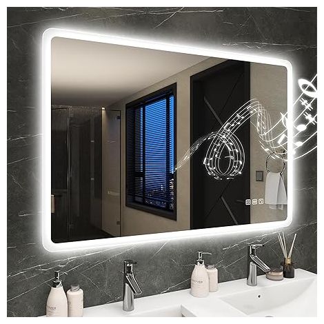 Specchio da bagno a LED 100x70 cm, dimmerabile con 3 colori di luce, funzione Bluetooth, antiappannamento, funzione di memoria, IP44, montaggio a parete orizzontale o verticale, S'bagno (1/3)