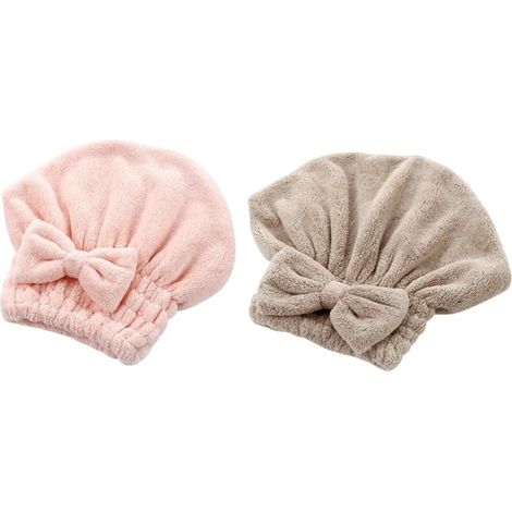 Set mit 2 Haartüchern, Damen-Turbanen, rosa Haartüchern, Haartrockenhaube, Haarhandtuch, Mikrofaser-Turban (1/5)