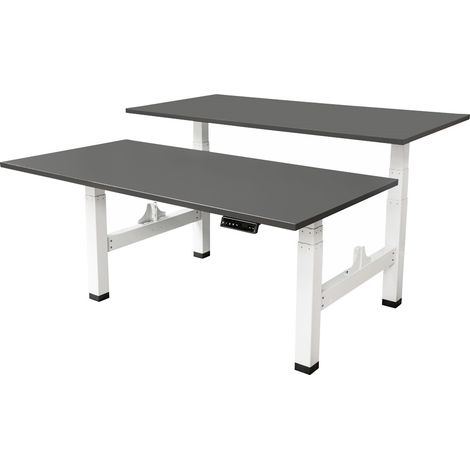 Bureau double électrique réglable - 140 x 80 cm - Deux moteur double - Blanc / Anthracite