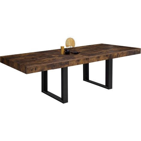 Idmarket – Table à manger extensible rectangle 6-12 personnes – Bois effet vieilli et noir – Longueur 200-300 cm – Stable et robuste (1/5)