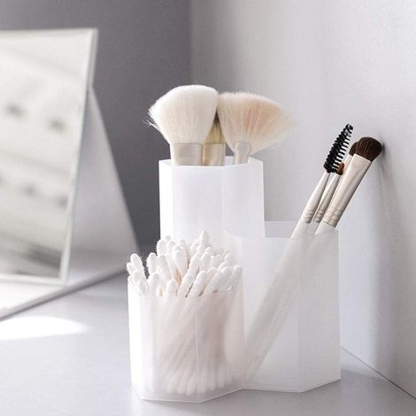 Pot créatif hexagonal multifonction pour ranger pinceaux de maquillage, pinceaux, stylos, papeterie - décoration de bureau 12115.5CM(blanc) (1/2)