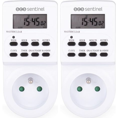 SCS Sentinel - HCN0081 - Prise Électrique Programmable Intérieure 230V - Programmes Hebdomadaires - Charge Maximum 16A ou 3600W (Lot de 2)