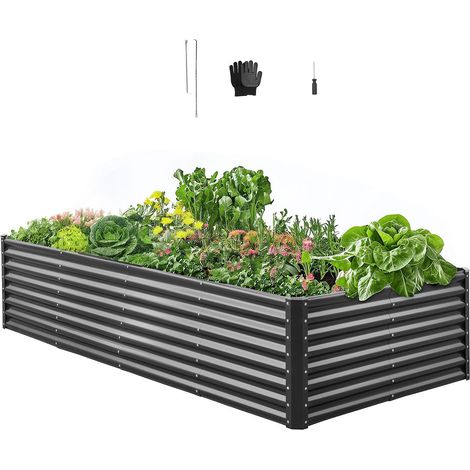 Potager Surélevé Métal 240x120x60 cm Carré Potager Surélevé Galvanisé Lit de Jardin Fond Ouvert Bac de Jardinage pour Culture de Légumes Fleurs Herbes Aromatiques Plantes Grasses, Gris Foncé (1/5)