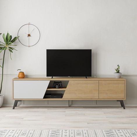 TV-Möbel Fiona Eiche Weiß Melamin 180x48x35,6 cm