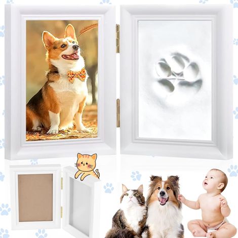 Ensemble D'empreintes de Pattes Chien et Chat, Moulage en Plâtre 3D - Boîte Souvenir, Ensemble Cadre Photo et Empreinte de Patte, pour Cadre Photo Imprimé Pattes D'animaux (1/5)