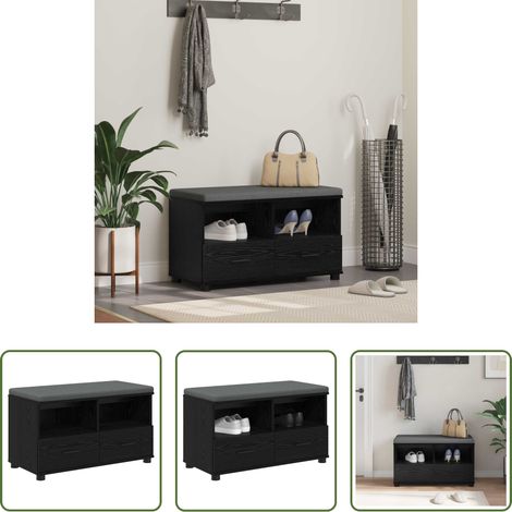 vidaXL Banc moderne - Banc d'entrée avec coussin Chêne Noir 80 x 38 x 46 cm (1/5)
