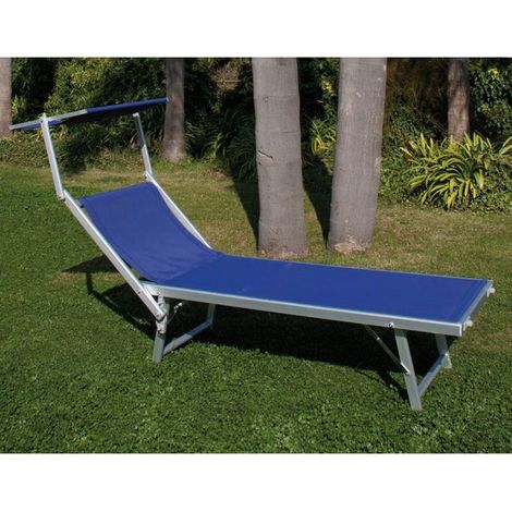 Lettino Da Mare in Alluminio con Parasole Reclinabile Blu 180X60X38 Cm Papillon (1/2)