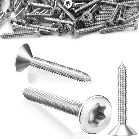 220 Pièces Vis à Bois Tête Fraisée V2A Vis Inox Torx M4x25 mm Vis Bois Entièrement Fileté Vis Autotaraudeuse Dureté Élevée Vis à Tôle pour Panneaux D'aggloméré (1/5)