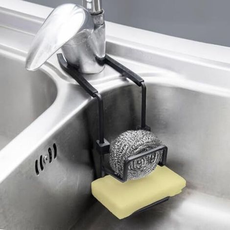 CSPARKV 16x7x15cm Sponge Stand Cuisine, 2 - en - 1 Cuisine Organiseur évier, Organiseur de Vaisselle sans Trou, Support éponge de Vaisselle pour Prise d'évier, éponge de Vaisselle, Brosse, Noir (1/5)