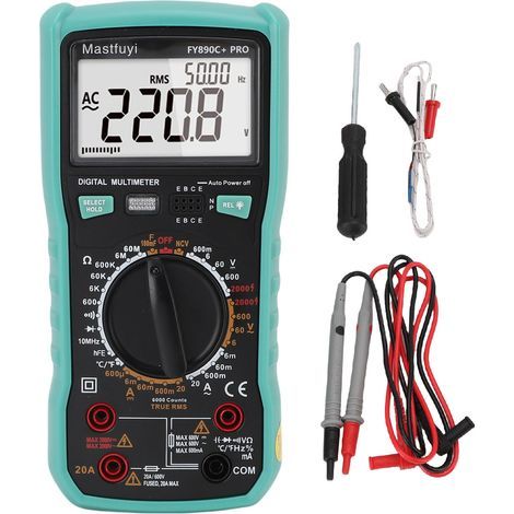Digital Multimeter 6000 Counts, 2000V Electrical Tester, Measures Voltage, Current, Capacitance, Diode, Triode (1/5)