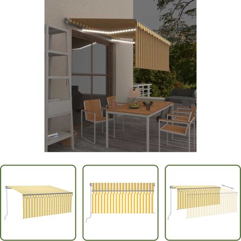 Markise Einziehbar - Markise Manuell Einziehbar mit Rollo & LED 3,5x2,5 m Gelb Weiß (1/5)