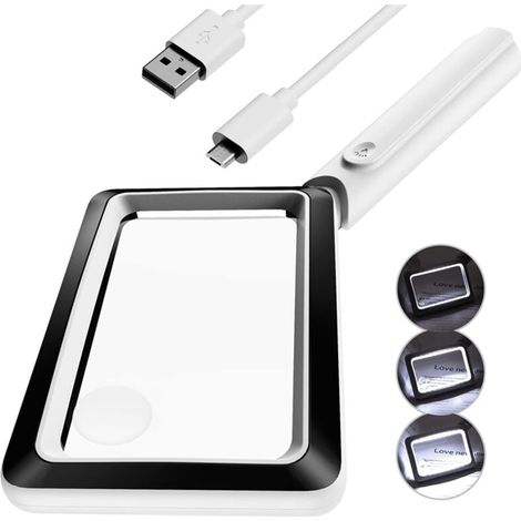Lupa recargable 4X con 20 luces LED, lupa rectangular iluminada, 3 modos de brillo (1/4)