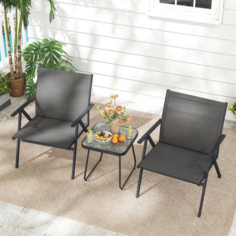 Lot de 2 Chaises de Patio Fauteuils d'Extérieur avec Tissu en Maille Respirante et Cadre Métallique Chaises de Bistro Capacité de 160kg Gris (1/3)