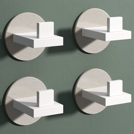 Mai & Mai Kleiderhaken 4 Stück Wandgarderobe Wandhaken aus Edelstahl Garderobenleiste Garderobenhaken 8cm Matt weiß + Nickel gebürstet Stalo-08