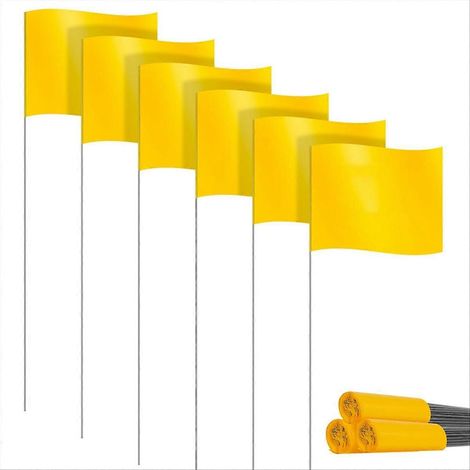 Lot de 30 petits drapeaux de signalisation pour pelouse, en PVC, jaunes. (1/5)