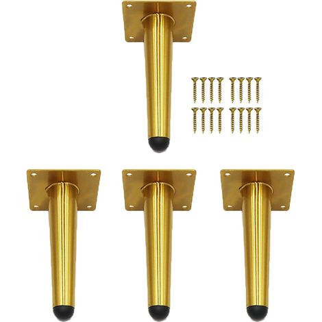 Lot de 4 Pieds de Meubles Acier Inoxydable Dorée Tube Droit en Métal Meubles Jambes Pattes de Meuble pour les Armoires,Meubles TV,Tiroirs,Canapé (1/5)