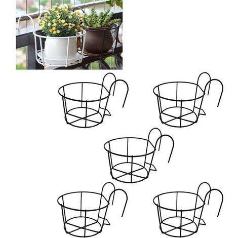 Macetas redondas colgantes de hierro, 5 unidades, soportes para plantas para balcón y jardín, aptas para balcón, jardín, valla, uso interior y exterior. (1/5)