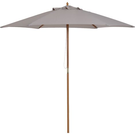 Outsunny – Parasol droit en bois 250x250cm – Tissu polyester 180g/m² avec protection UV – Mât démontable pour rangement facile – Couleur gris