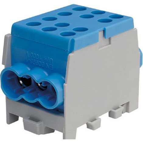 Borne pour tableau électrique 160A – Montage sur rail DIN – Compatible câbles 1.5 à 35 mm² – Tension 440V AC – Couleur bleu – Pollmann - 1-polig (1/2)