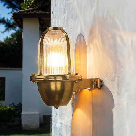 Wandleuchte außen Hof Terrasse IP64 E27 Glas Echt-Messing Maritim Außenlampe