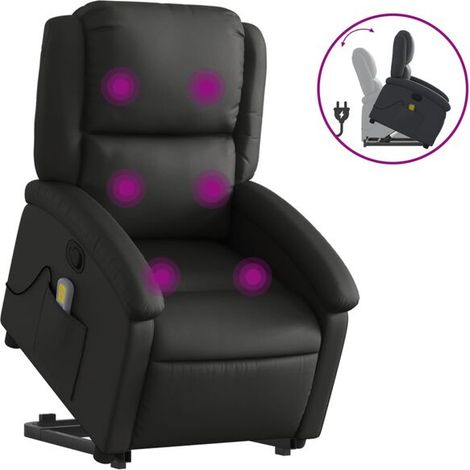 Fauteuil de massage inclinable en cuir véritable noir (1/5)