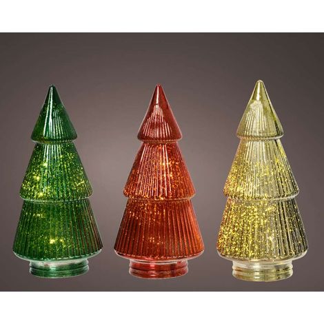 Lumineo Albero Luminoso in Vetro - 10 LED - Colori Assortiti - 11x23cm
