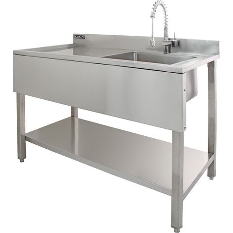 Lavello per ristorazione in acciaio inox cucina commerciale ristorante bar utility 90x120x60cm scolapiatti a sinistra a libero posizionamento ripiano inferiore regolabile Drenaggio a Sinistra (1/5)