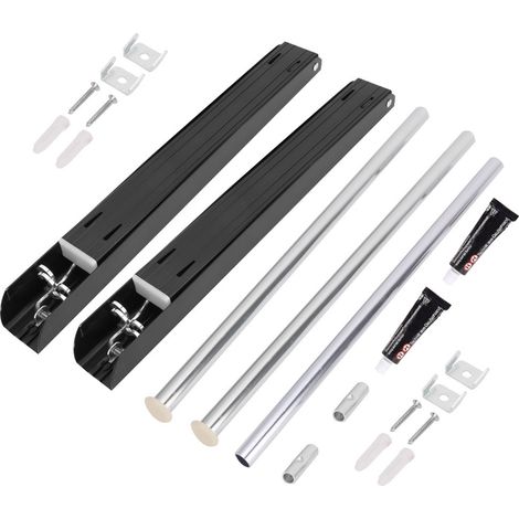 Support à séchage escamotable en aluminium 120cm, support double pliable pour balcon, porte-vêtements rétractable noir (1/5)