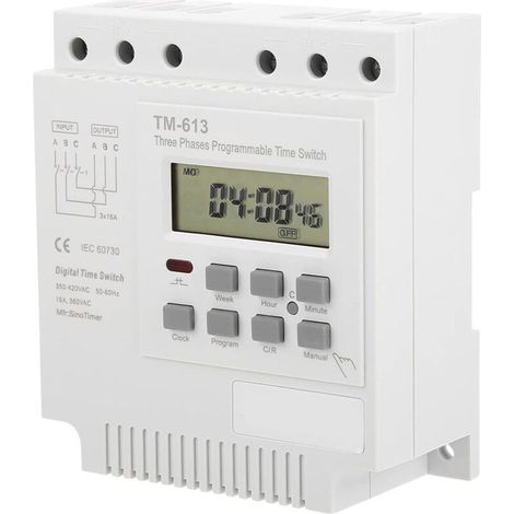 Commutateur de minuterie numérique triphasé 380V – Puissance 4 kW – 17 réglages marche/arrêt – Programmation hebdomadaire jusqu'à 168h - 50-60Hz (1/5)