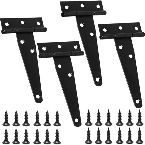 Charnières de portail de jardin, 10,2 cm (4 pouces) Charnières en T à 6 trous avec vis, angle d’ouverture de 270 degrés, revêtues antirouille, pour clôture, abri, porte, fenêtres, placards (1/5)