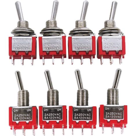 Interruptor de palanca miniatura DPDT de 6 pines y 2 posiciones, interruptor de encendido/apagado para tablero de instrumentos de automóvil, 5 A, 125 V, 2 A, 250 V, MTS-202, 8 unidades (1/5)