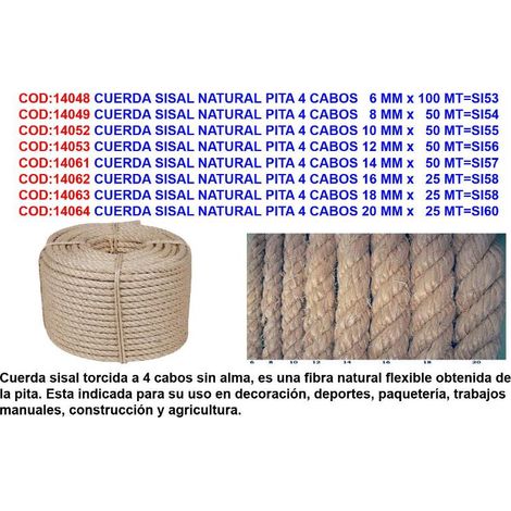 FPLUS cuerda sisal natural pita 4 cabos 12 mm x 50 mt si56