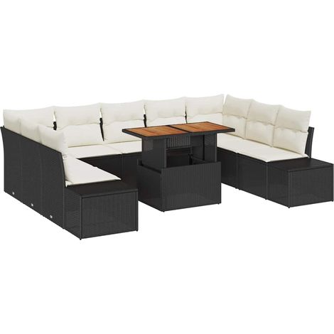 Garden Sofa Set with Storage 10 pcs Black Poly rattan vidaXL