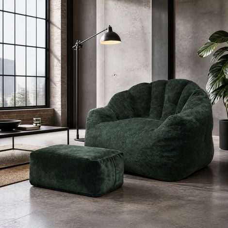 Sofá individual con otomana, 99 x 86,3 x 64,7 cm, verde oscuro HAVRYA (1/5)
