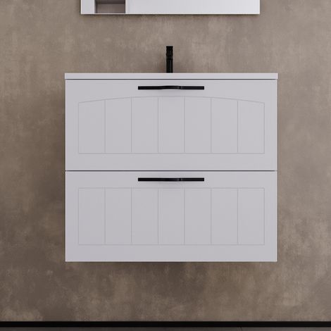 Meuble de salle de bain 60cm simple vasque - 2 tiroirs - sans miroir - blanc - PIA (1/5)