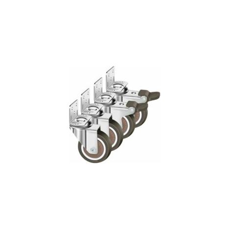 4 ruote piroettanti silenziose da 50 mm, portata 100 kg, ruote per mobili con albero a L, rotazione a 360° (2 ruote con freno, 2 ruote senza freno) - Crezuo