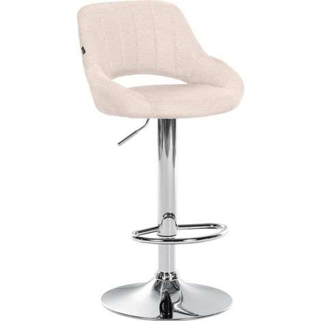Tabouret de bar x1 avec repose-pieds pivotant et réglable en tissu crème et métal 100005218