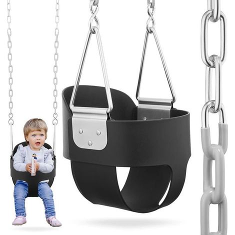 Columpio infantil de exterior - Asiento tipo cubeta de EVA negro - Cadenas de acero - 6 meses-6 años