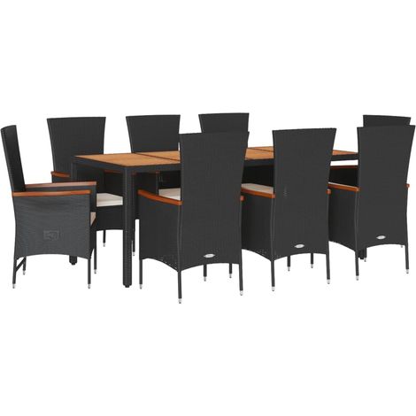 Maison Exclusive - 9-tlg. Garten-Essgruppe mit Kissen Schwarz Pol