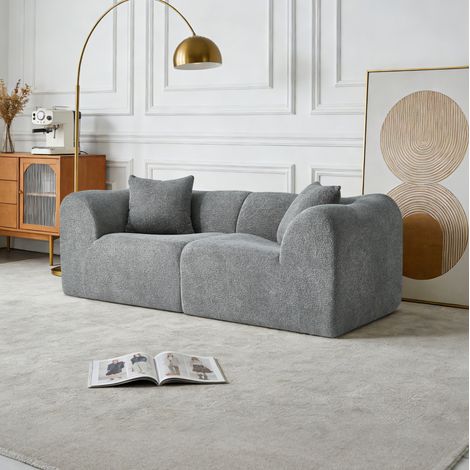 Divano 2 posti 194 x 87 x 67 cm grigio, design compatto, velluto con 2 cuscini MEUBLIV (1/5)