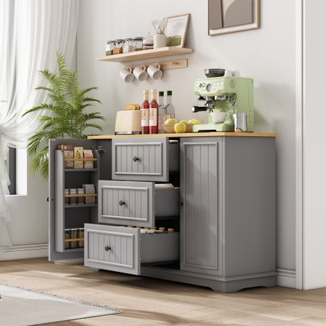 Credenza moderna ed elegante con 3 cassetti e ante tipo frigorifero, mobile buffet per sala da pranzo, soggiorno e corridoio (grigio)
