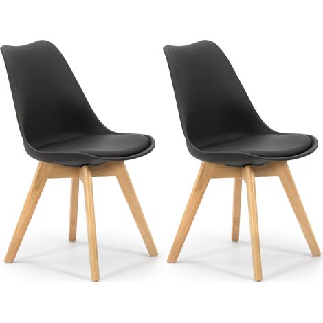 2er Pack Stühle Klara Schwarz, Holzbein und gepolsterter Sitz, Nordic Style