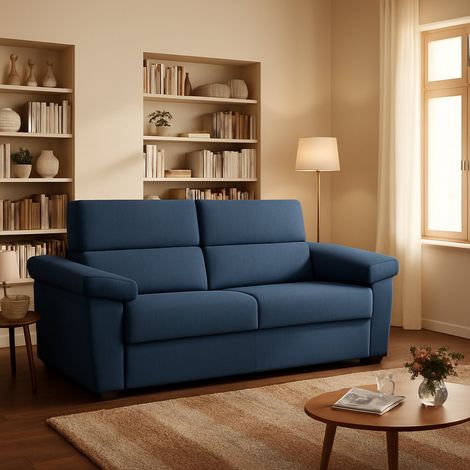 Sofá Cama 2 Plazas Seui, Desenfundable, con Almacenaje Hecho en Italia, Apertura Abatible, 185x95 cm azul (1/5)